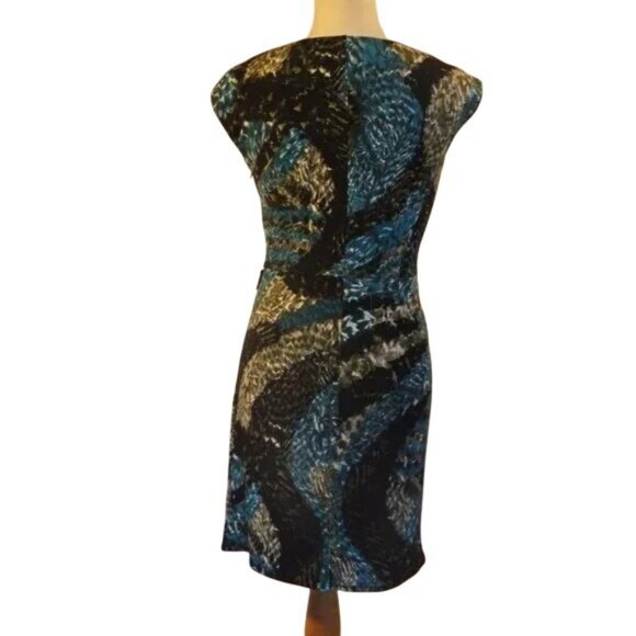 🆕LAUNDRY BY SHELLI SEGAL Jersey Faux Wrap Dress Aqua Blue Print 4 - Picture 3 of 4